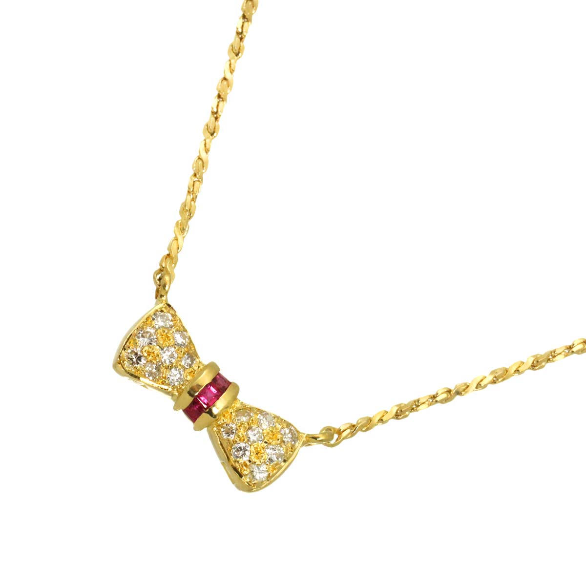 Ruby Diamond Ribbon Necklace 18K YG 750