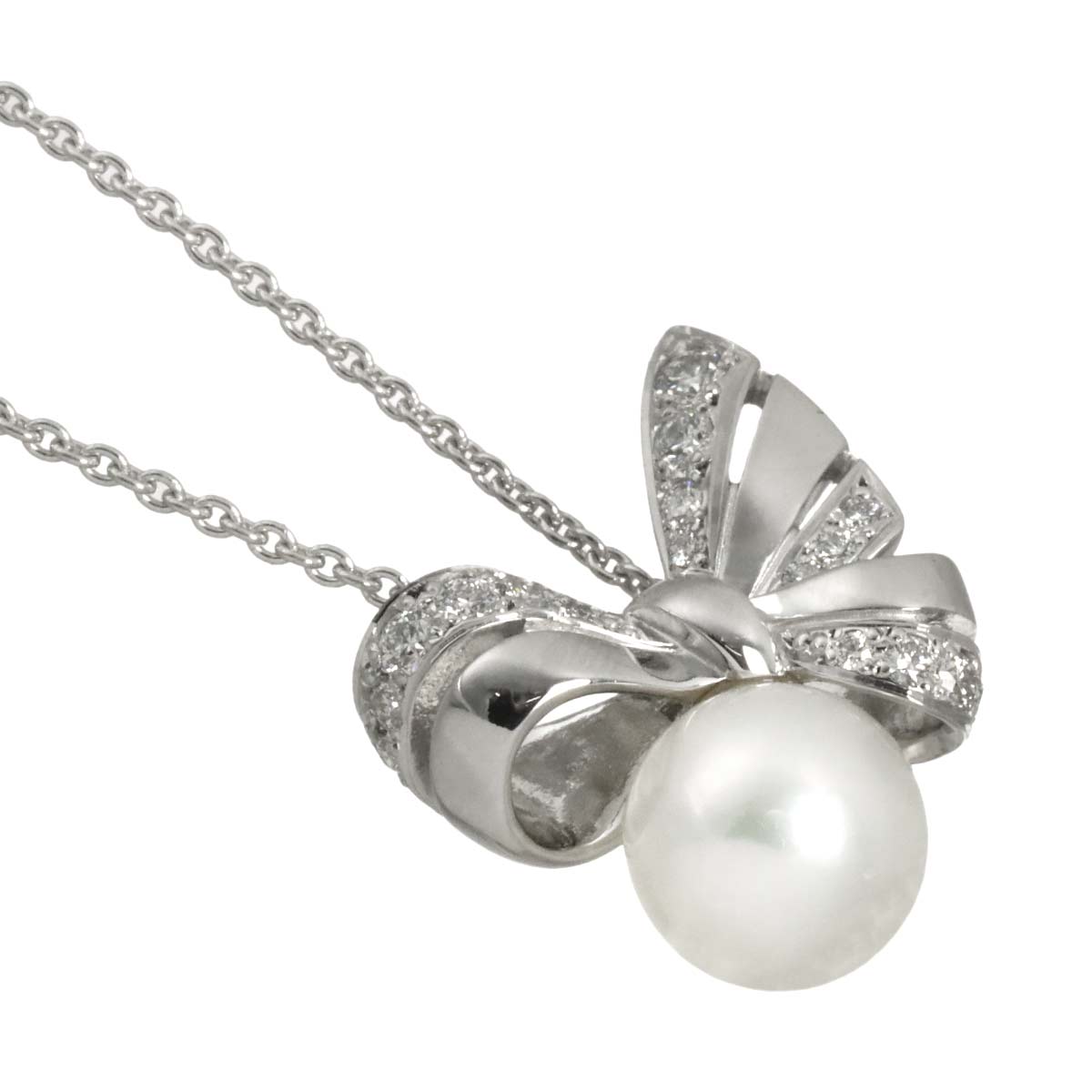 Akoya Pearl 8.4mm Diamond Necklace 18K White Gold 750