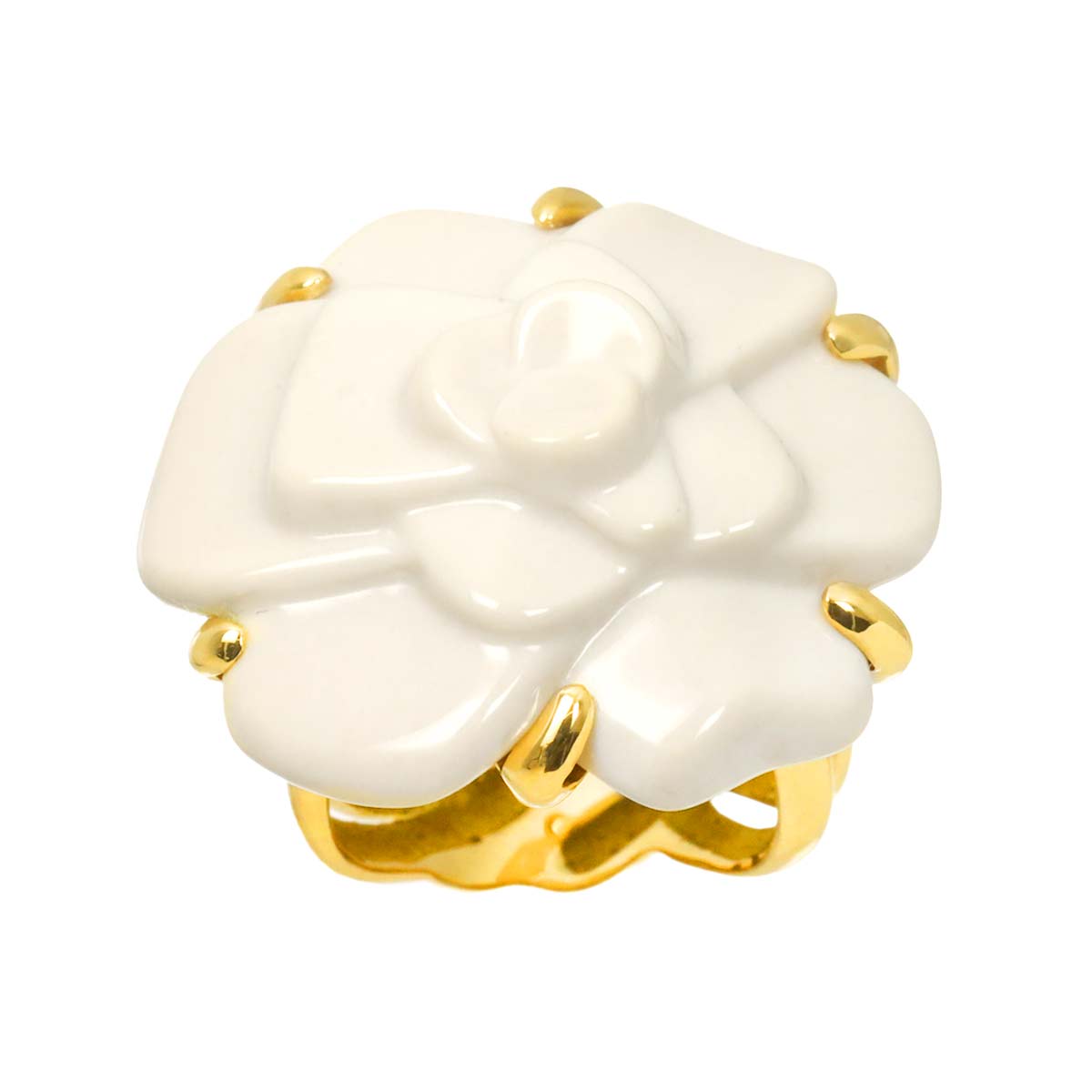 Camellia Cacholong Ring 18K YG 750 Size5-5.25(US)