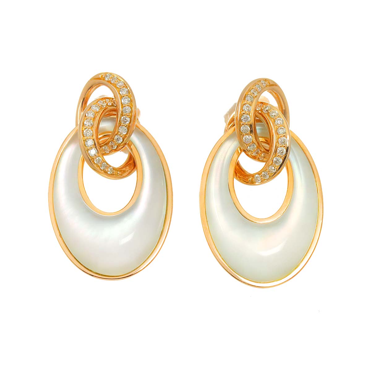 Liens MOP Diamond Earrings Pierced 18K Pink Gold 750
