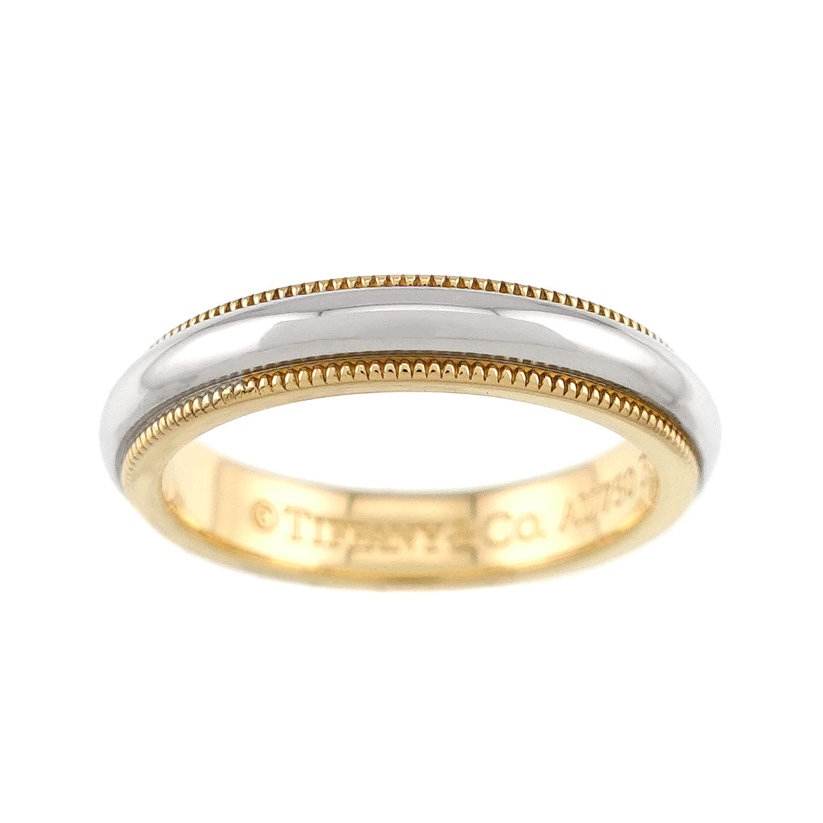 Milgrain Band Ring 18K 750 YG Platinum Size4(US)