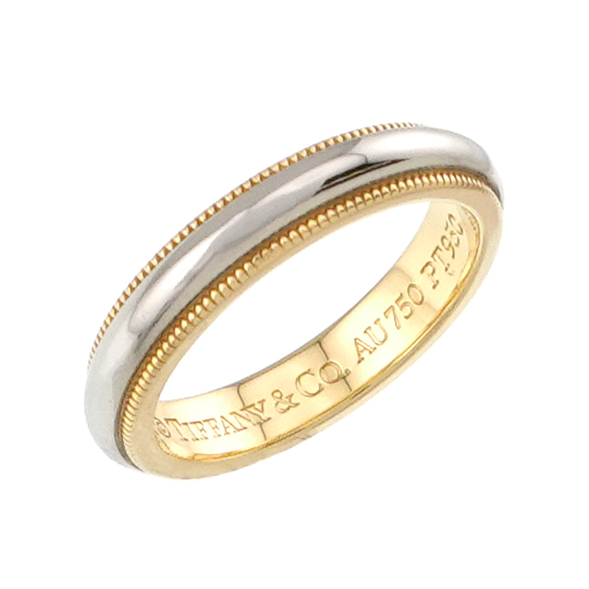 Milgrain Band Ring 18K 750 YG Platinum Size4(US)