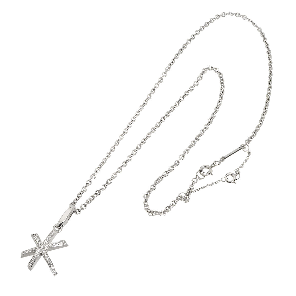 Star Shape Diamond Charm Necklace 18K White Gold 750