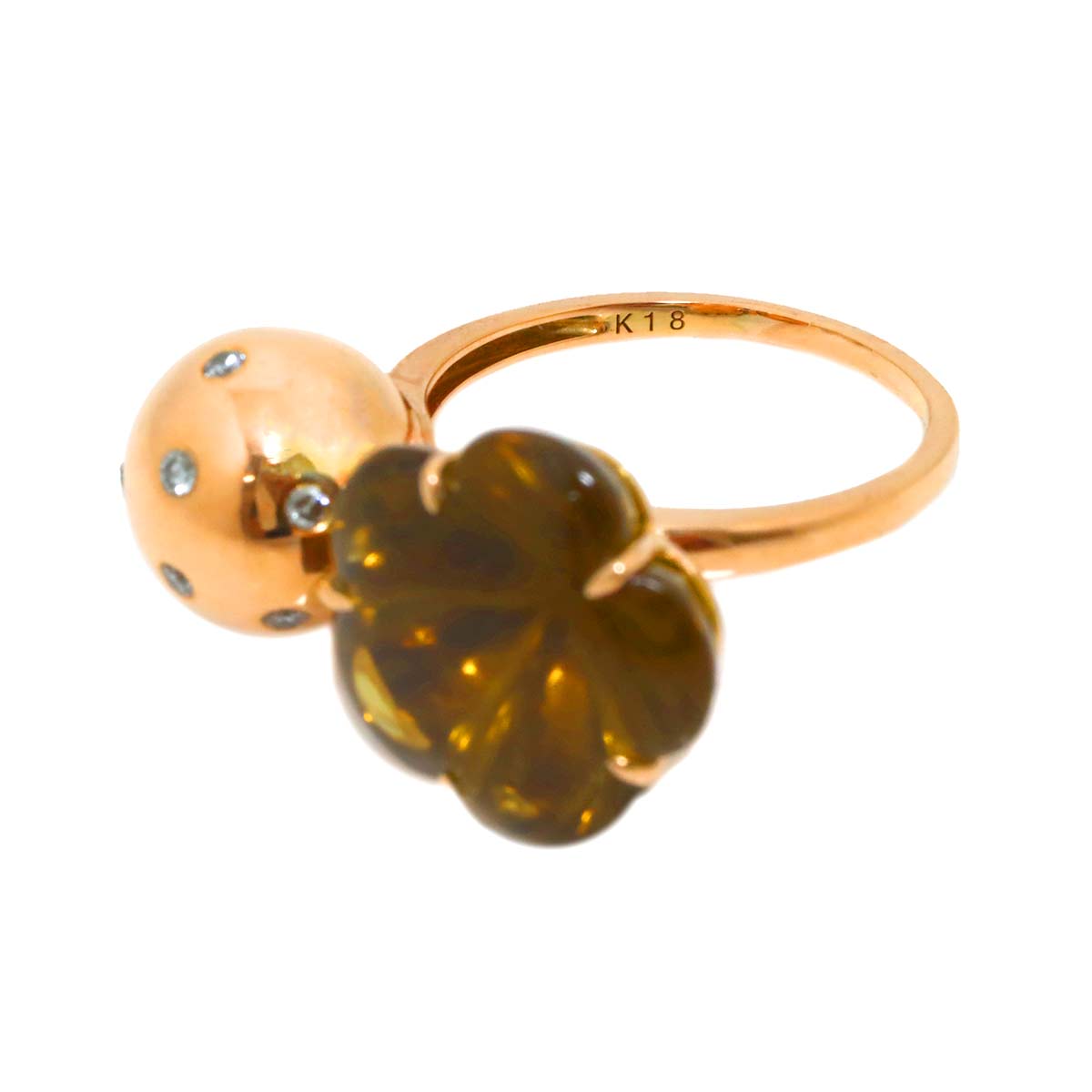 Quartz 8.64ct Diamond 0.132ct Ring 18K PG Pink Gold 750 Size6(US)