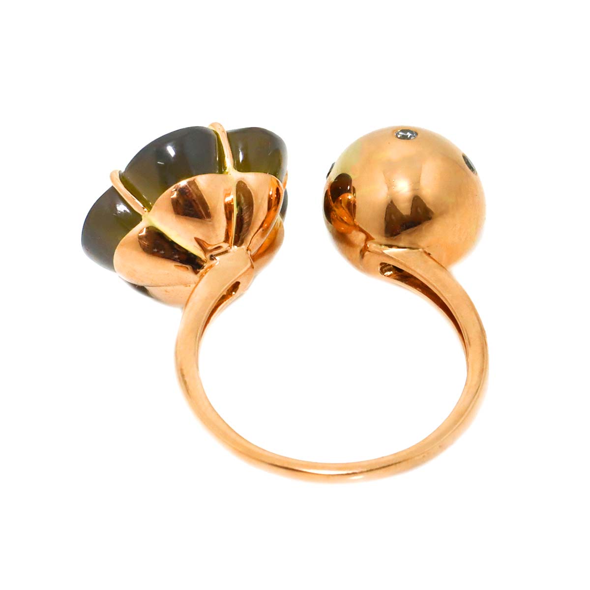 Quartz 8.64ct Diamond 0.132ct Ring 18K PG Pink Gold 750 Size6(US)