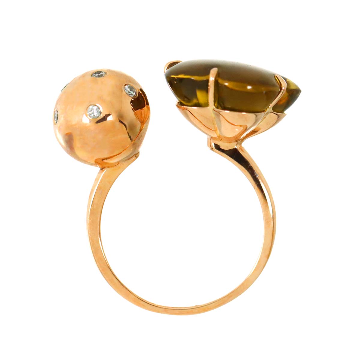 Quartz 8.64ct Diamond 0.132ct Ring 18K PG Pink Gold 750 Size6(US)