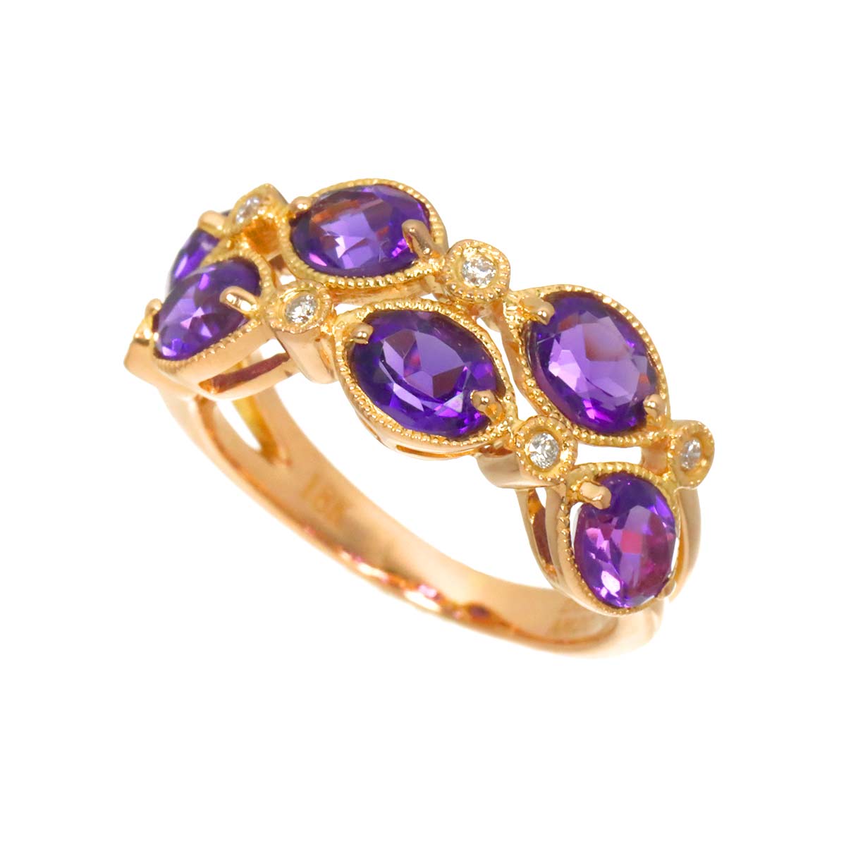 Amethyst 2.05ct Diamond 0.05ct Ring 18K PG Pink Gold Size5.25-5.5(US)