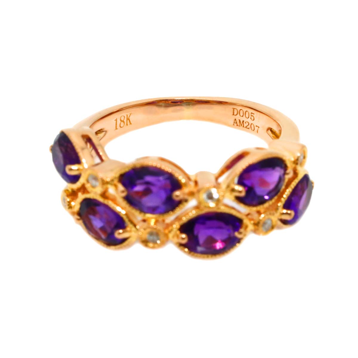 Amethyst 2.05ct Diamond 0.05ct Ring 18K PG Pink Gold Size5.25-5.5(US)