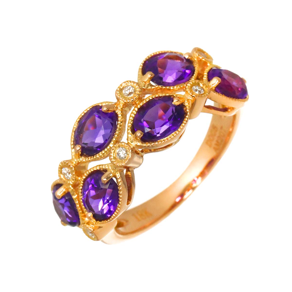 Amethyst 2.05ct Diamond 0.05ct Ring 18K PG Pink Gold Size5.25-5.5(US)