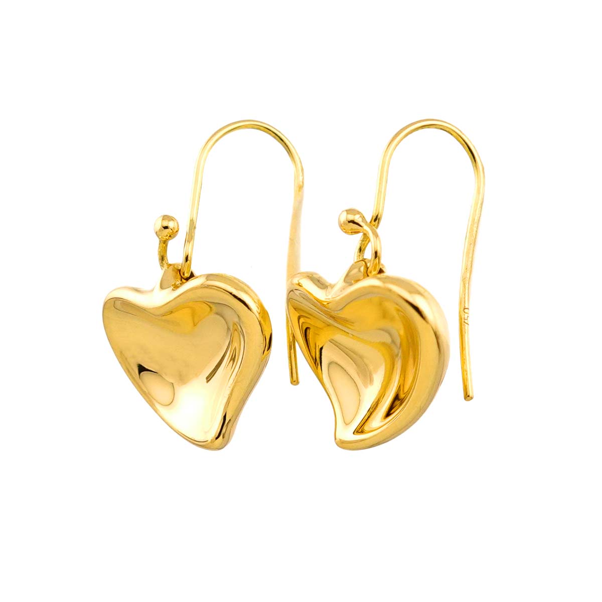 Full Heart Earrings Pierced 18K Yellow Gold 750