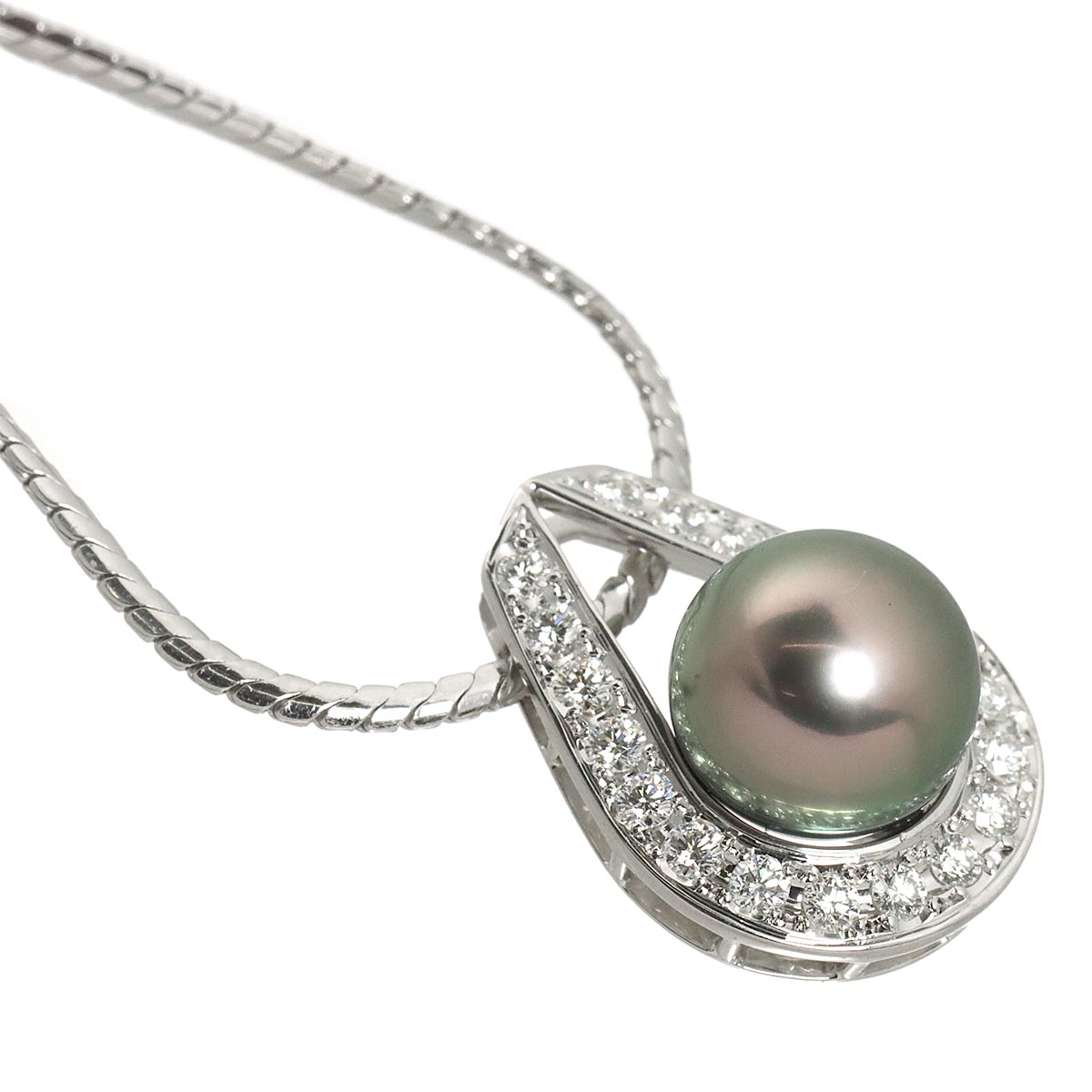 Black Pearl 10.3mm Diamond 0.51ct Necklace 18K White Gold 750