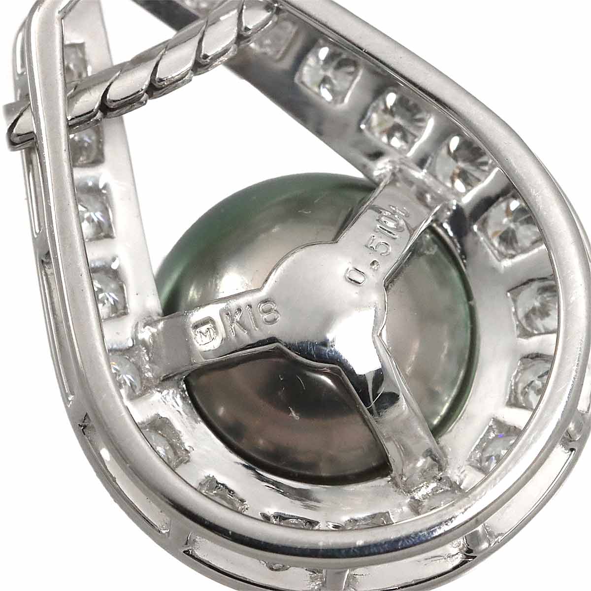 Black Pearl 10.3mm Diamond 0.51ct Necklace 18K White Gold 750