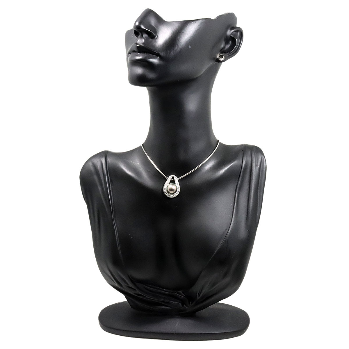 Black Pearl 10.3mm Diamond 0.51ct Necklace 18K White Gold 750