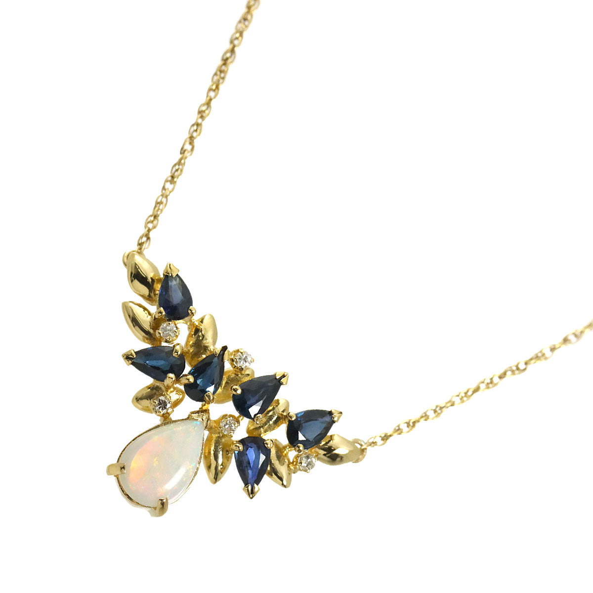 GIVENCHY Opal Sapphire Diamond Necklace 18K YG 750