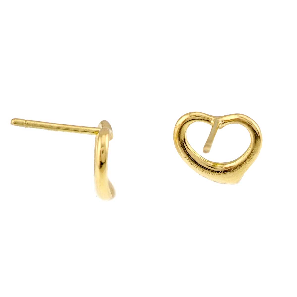 Open Heart Earrings Pierced 18K Yellow Gold 750