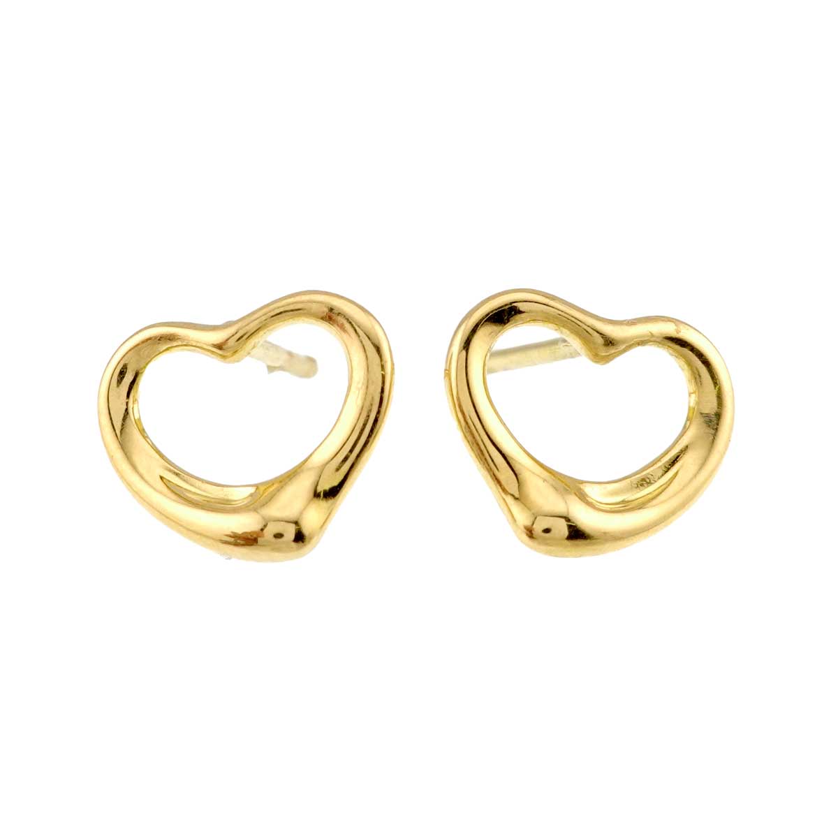 Open Heart Earrings Pierced 18K Yellow Gold 750