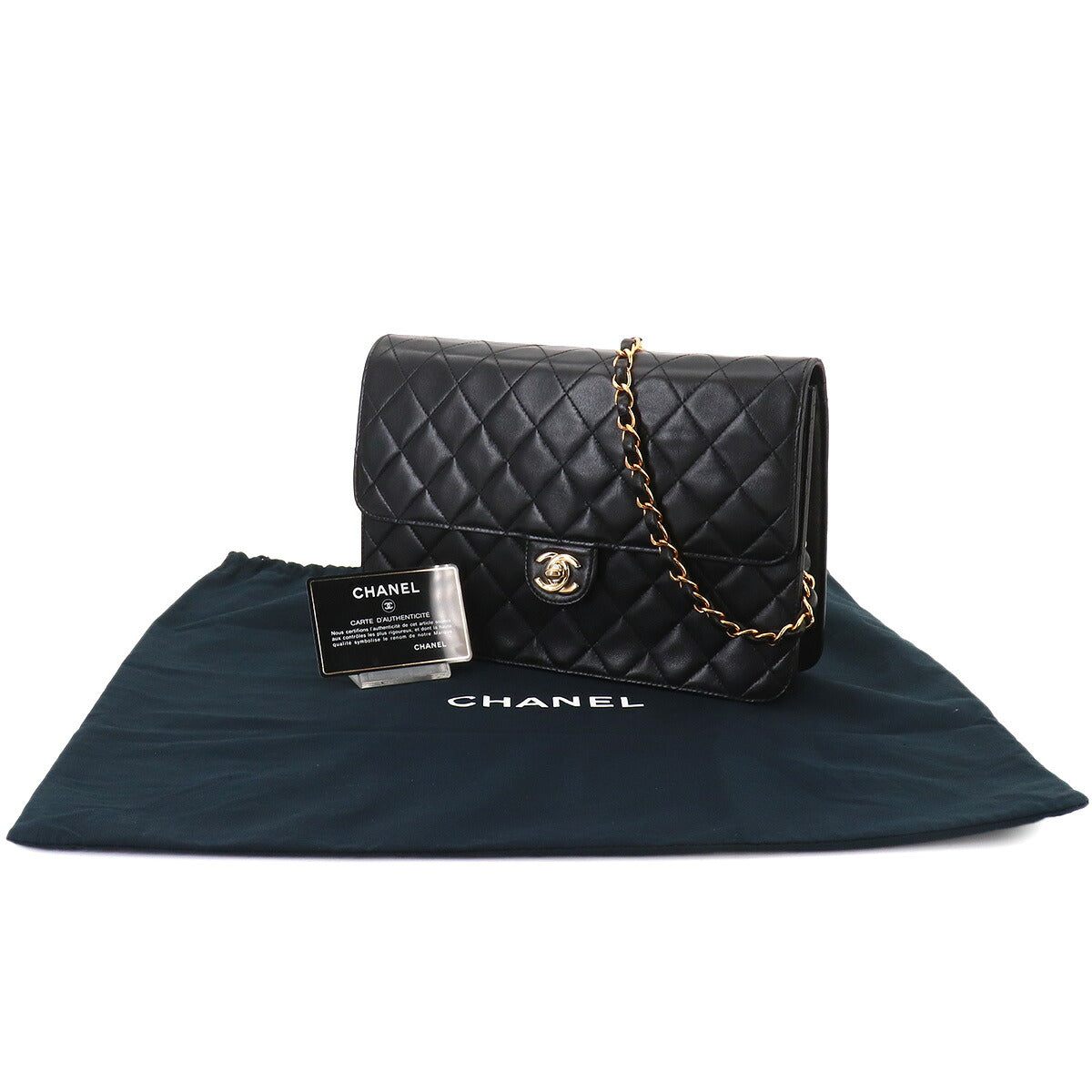 Matelasse Chain Shoulder Bag Leather Black Vintage