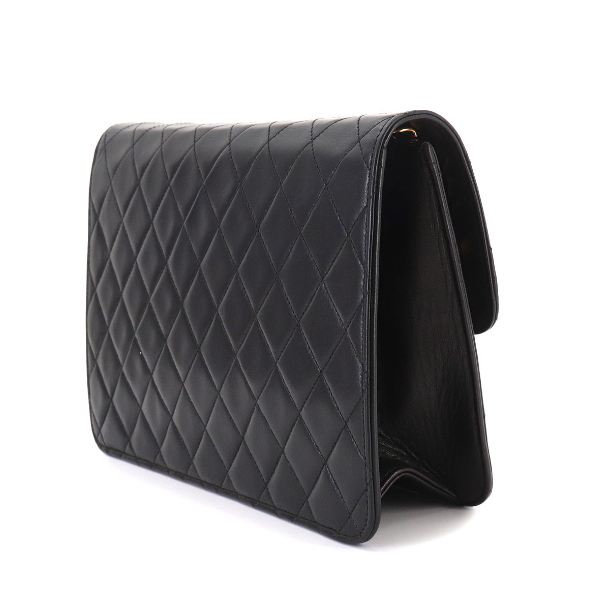 Matelasse Chain Shoulder Bag Leather Black Vintage
