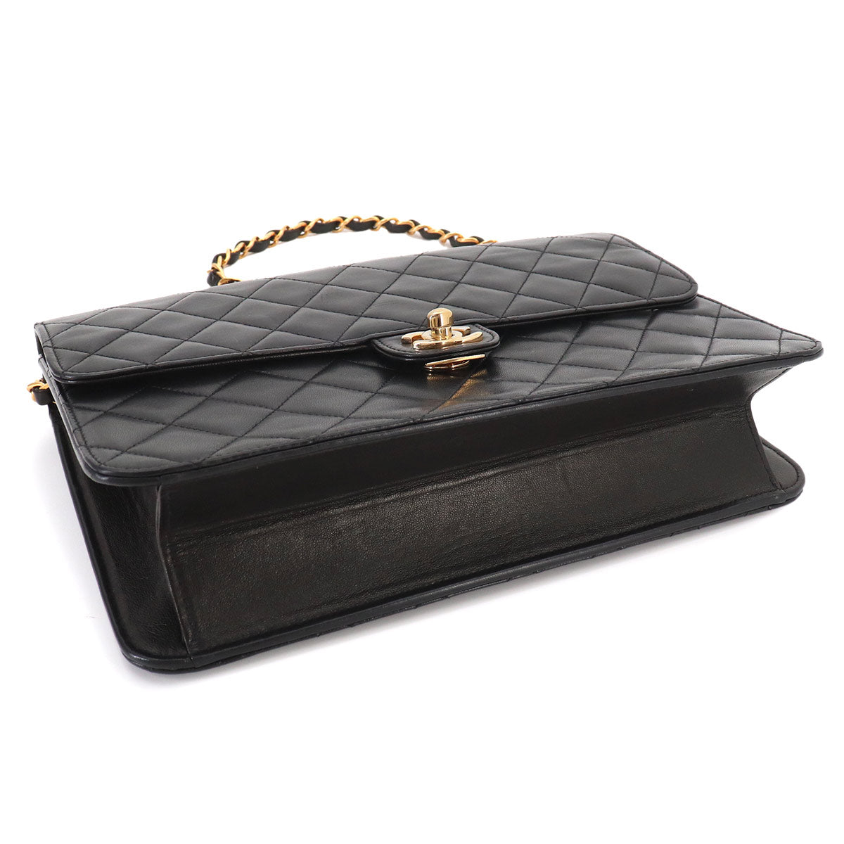 Matelasse Chain Shoulder Bag Leather Black Vintage