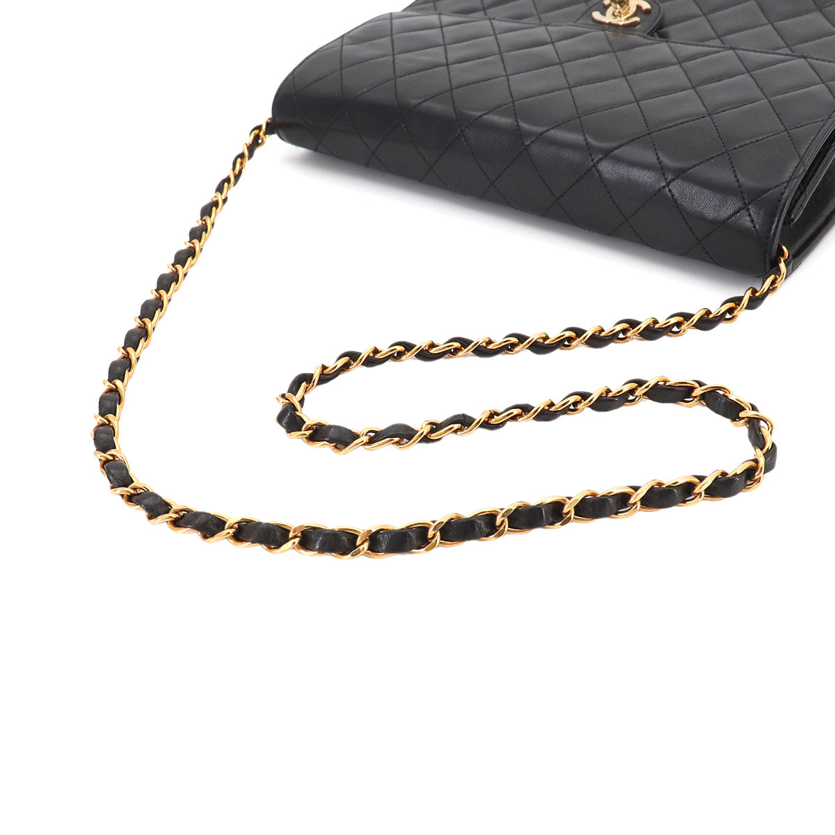 Matelasse Chain Shoulder Bag Leather Black Vintage
