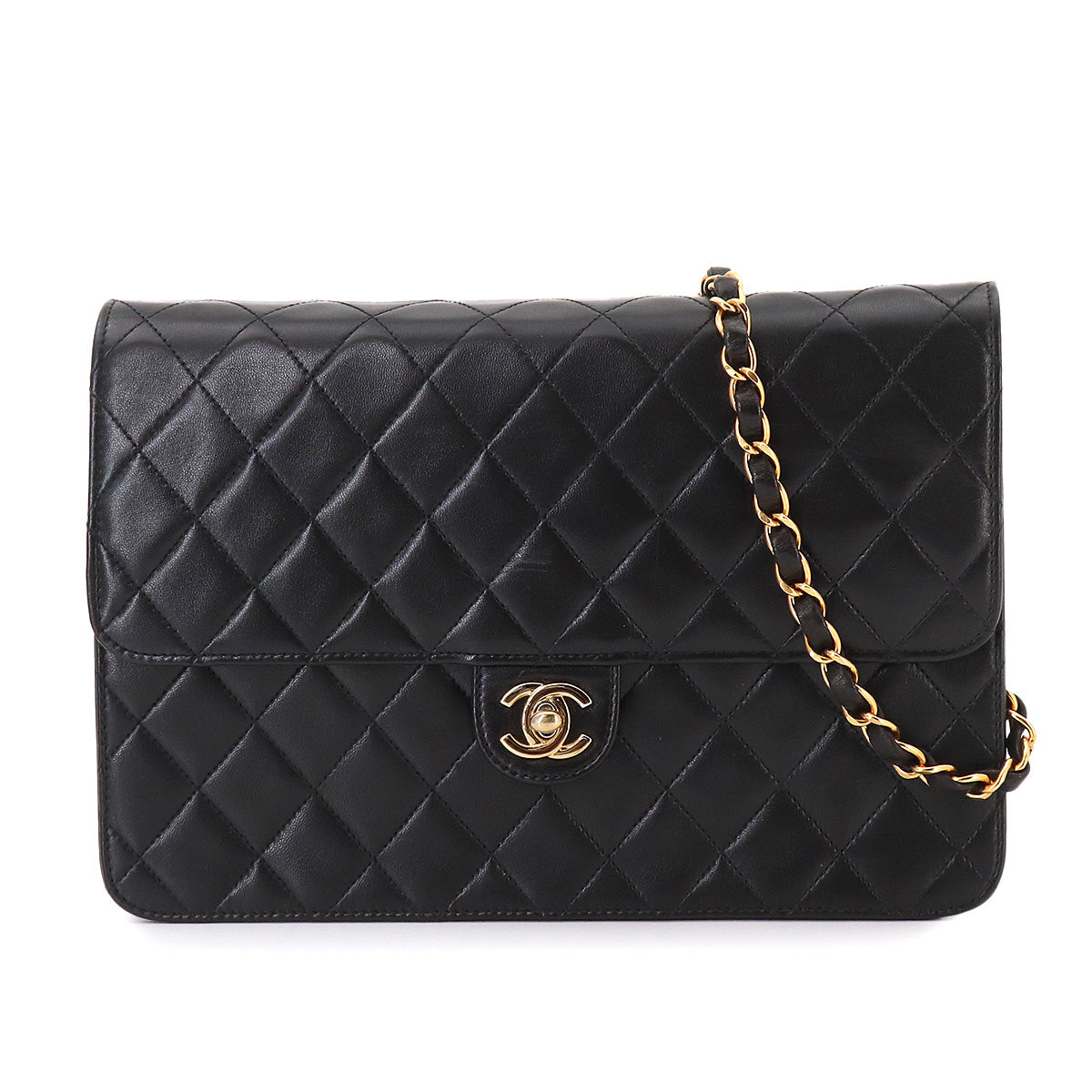 Matelasse Chain Shoulder Bag Leather Black Vintage