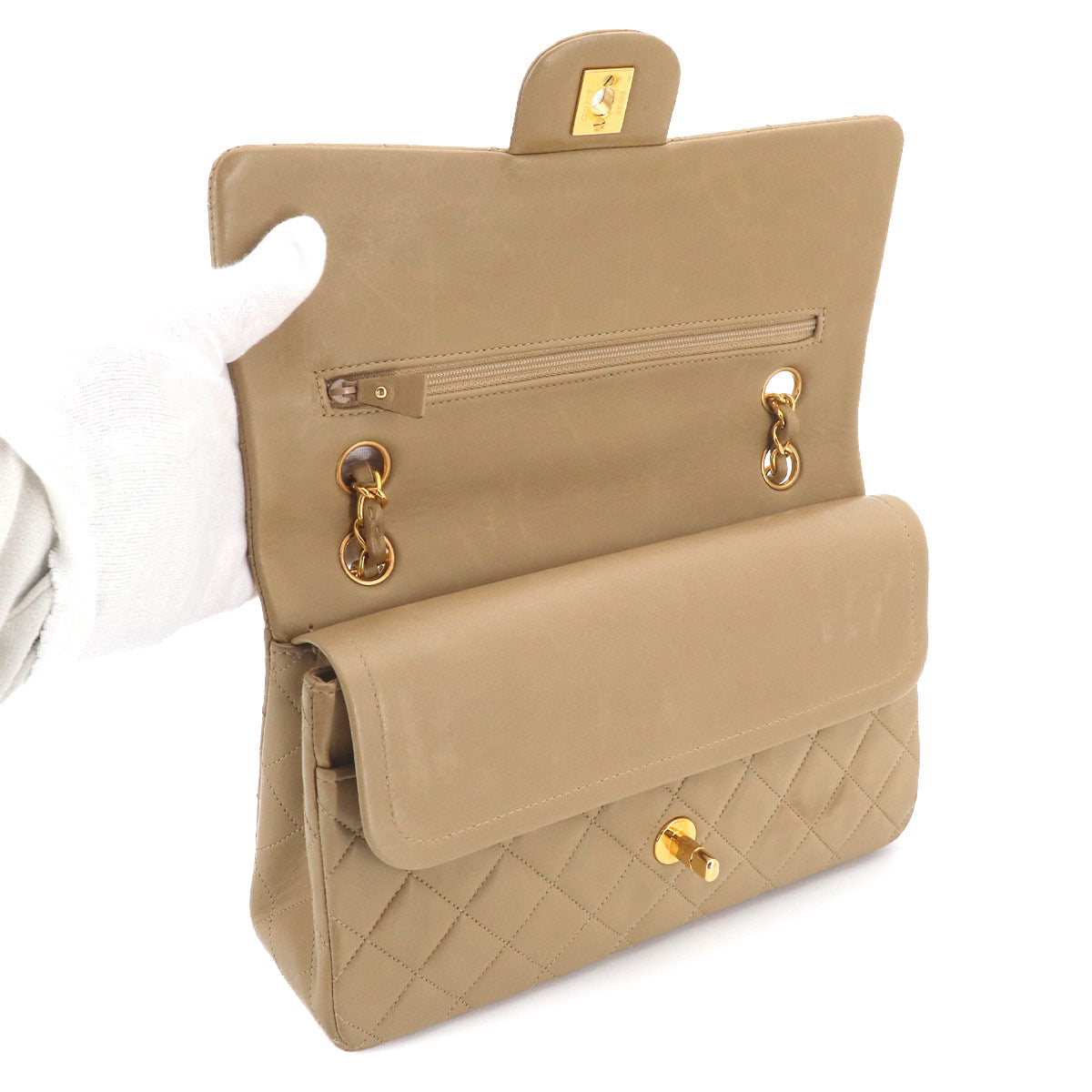 Matelasse 25 Chain Shoulder Bag Leather Beige A01112 11.12