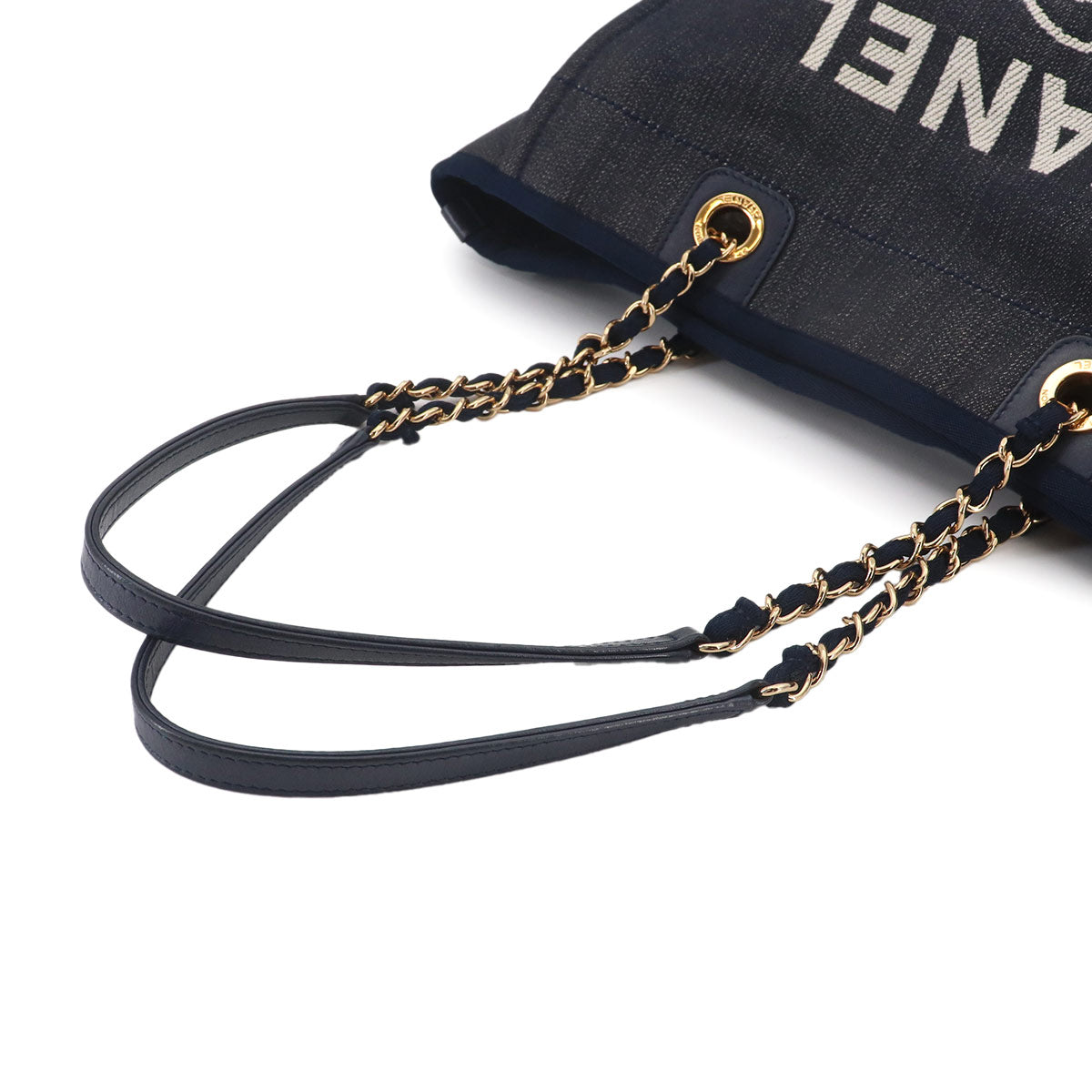 Deauville Chain Tote Bag Denim Leather Navy A67001 Purse