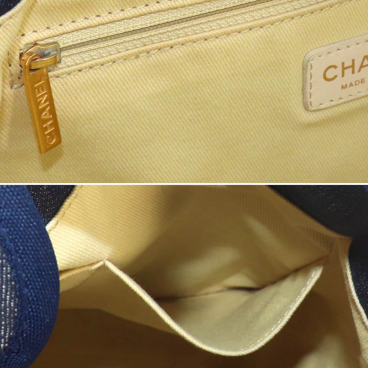 Deauville Chain Tote Bag Denim Leather Navy A67001 Purse