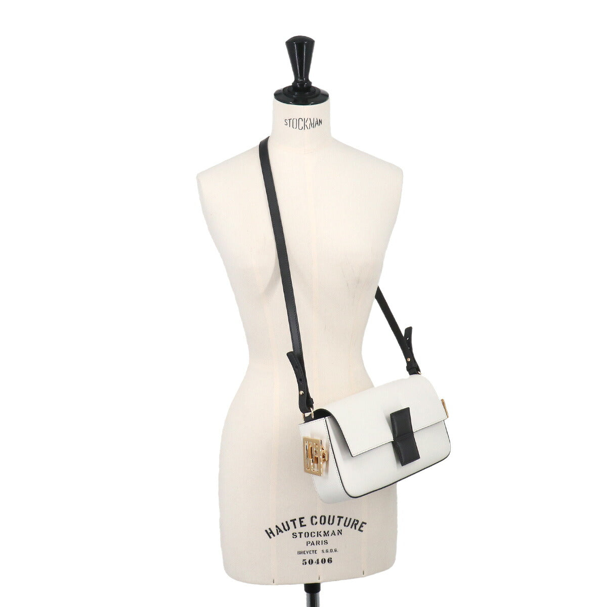 Bucket Twist Hand Shoulder Bag Leather White Black 8BR821