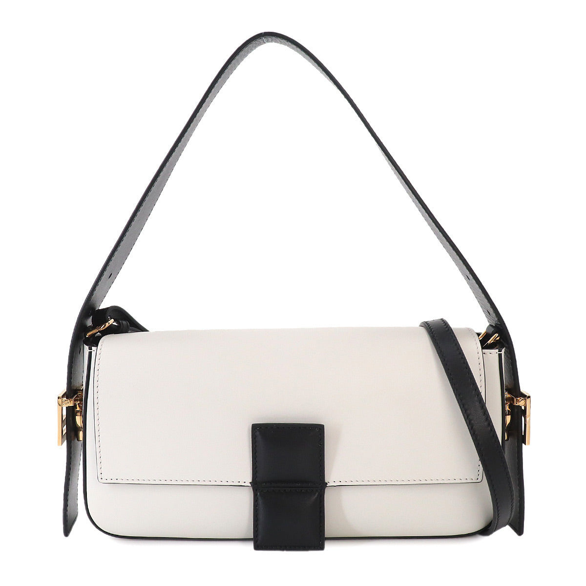 Bucket Twist Hand Shoulder Bag Leather White Black 8BR821