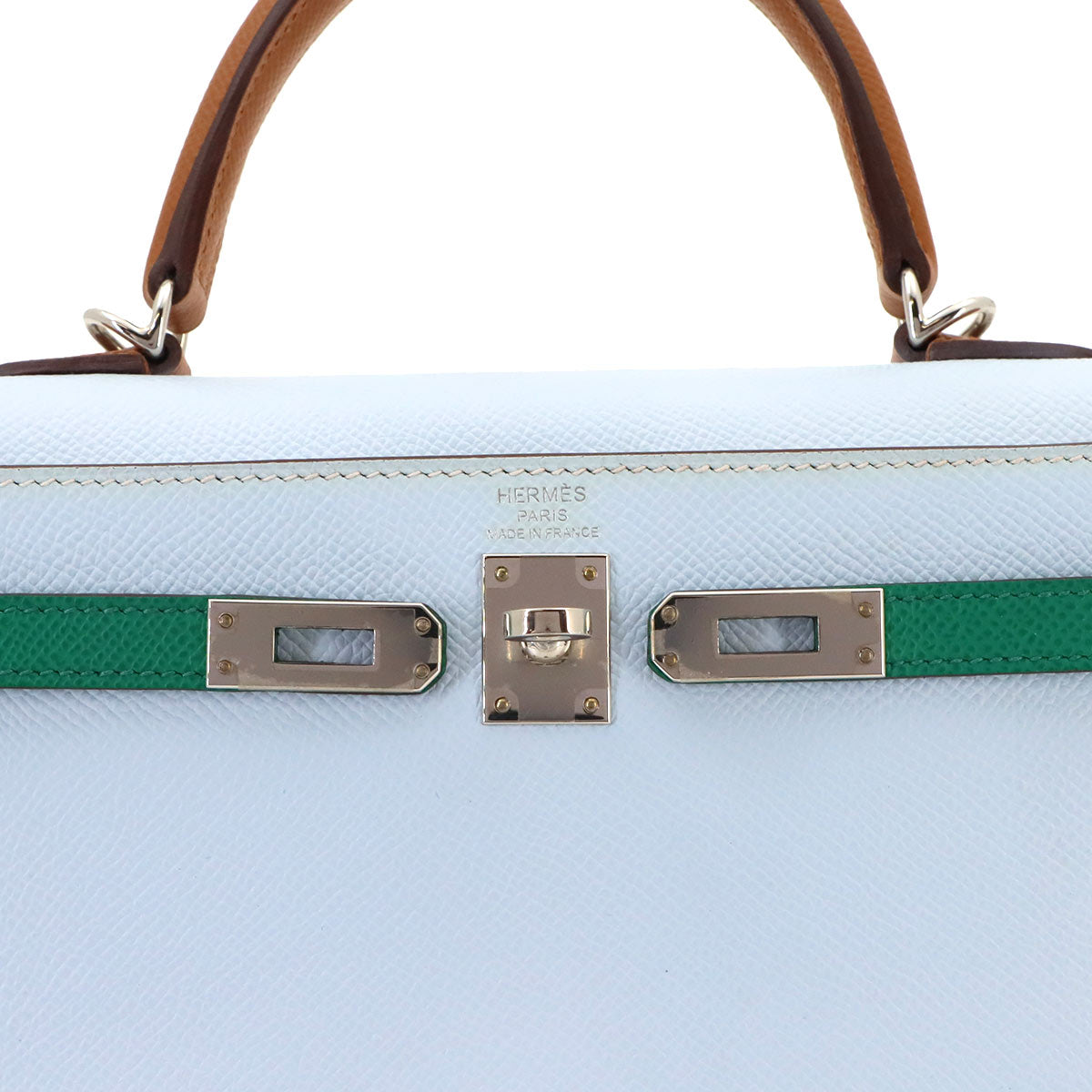 Kelly 25 2way Hand Shoulder Bag Epsom Bleu Brume Vert Jade