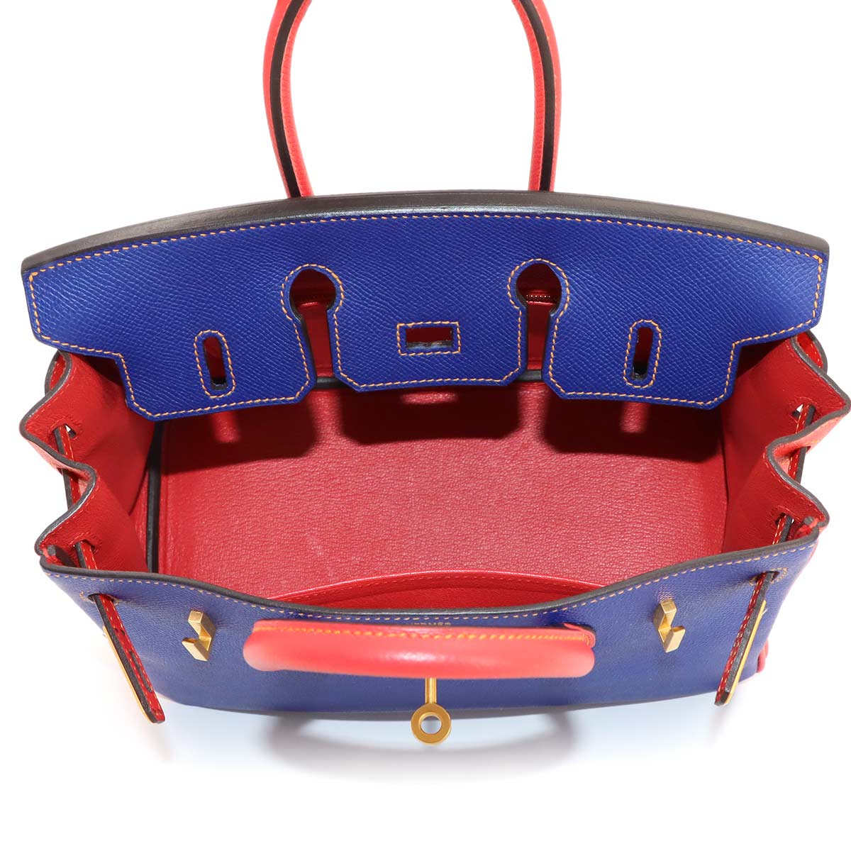 Birkin 25 SPO Hand Bag Epsom Blue Electrique Rouge Pivoine