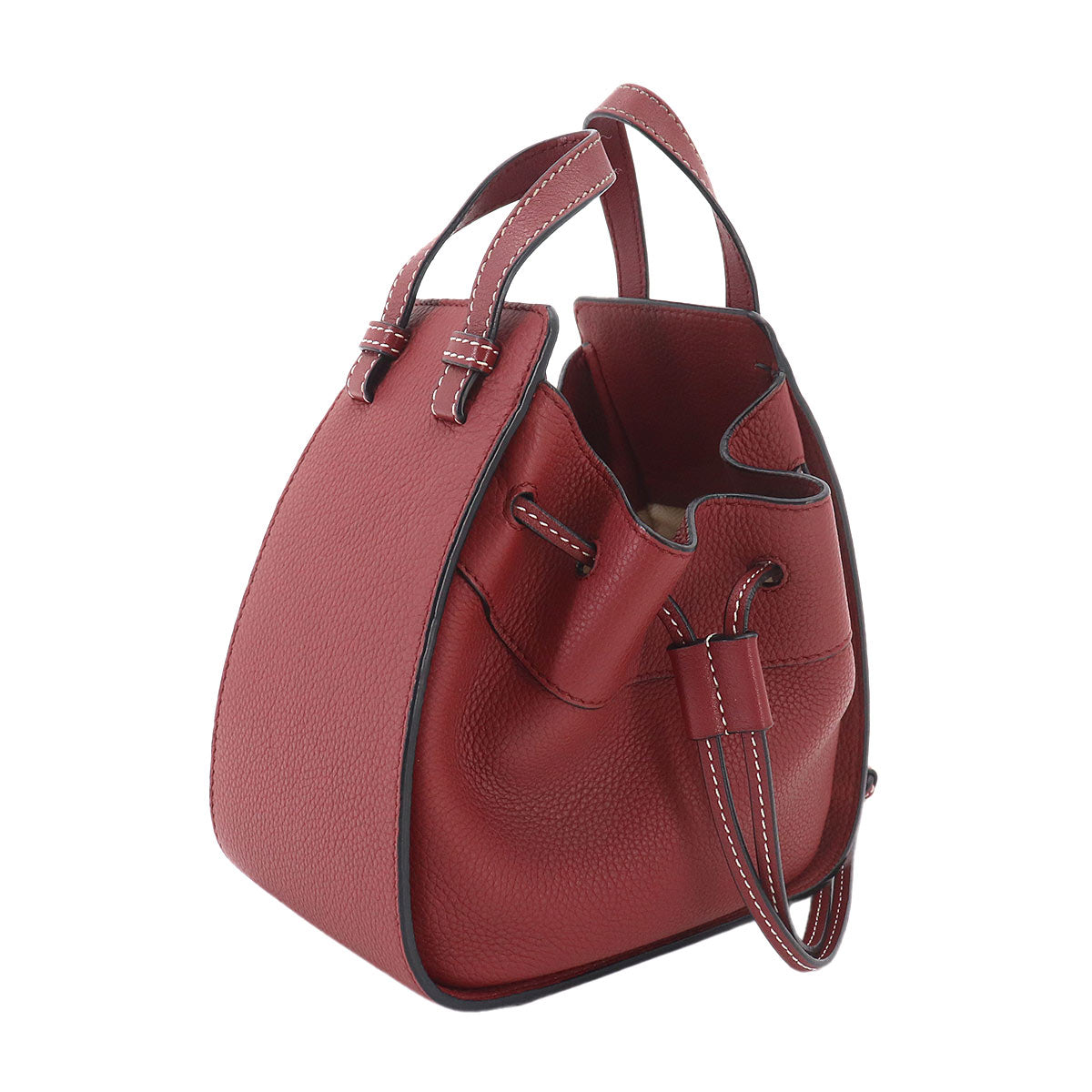 Hammock Drawstring Mini Hand Shoulder Bag Leather Red