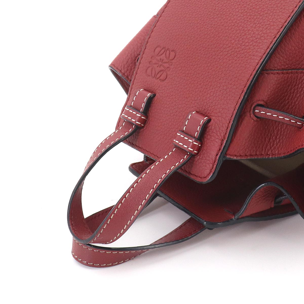 Hammock Drawstring Mini Hand Shoulder Bag Leather Red