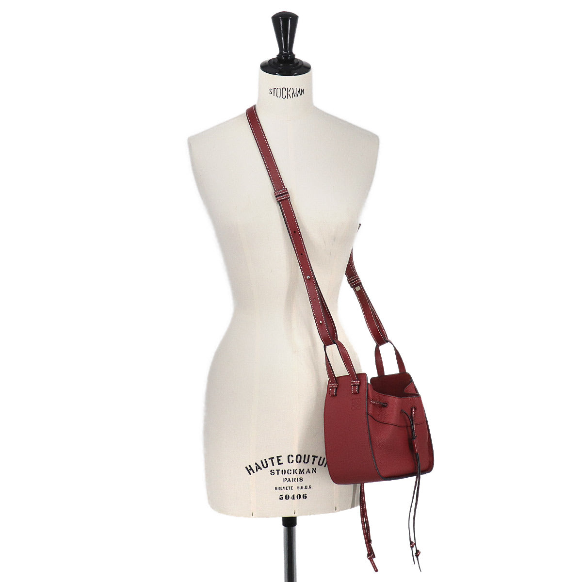 Hammock Drawstring Mini Hand Shoulder Bag Leather Red