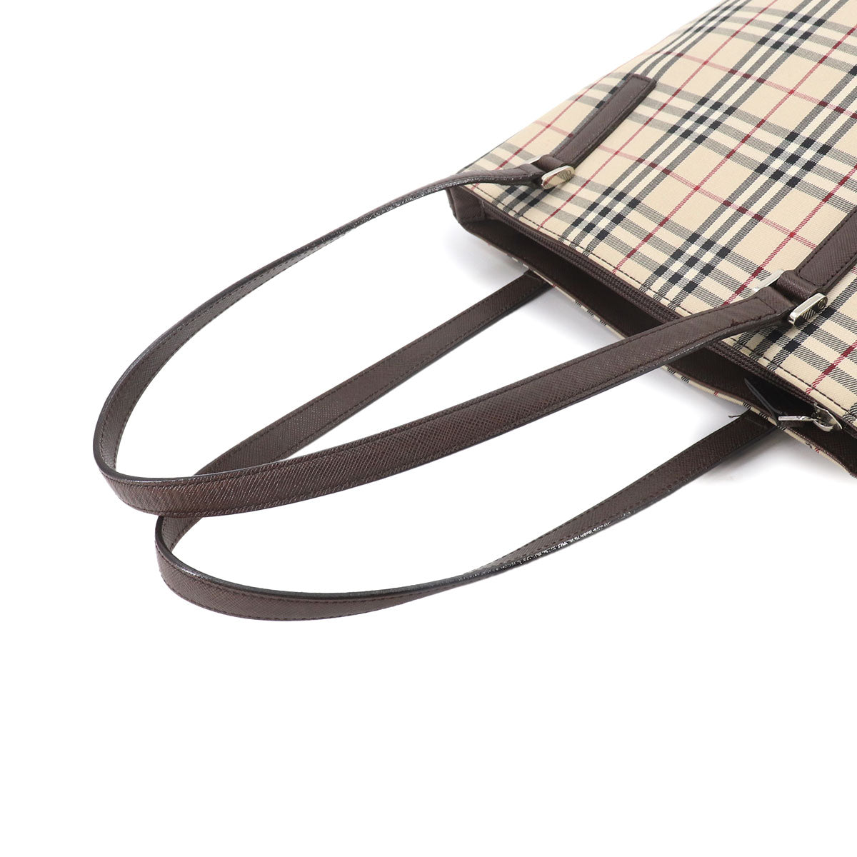 Plaid Tote Bag Canvas Leather Beige Brown Purse