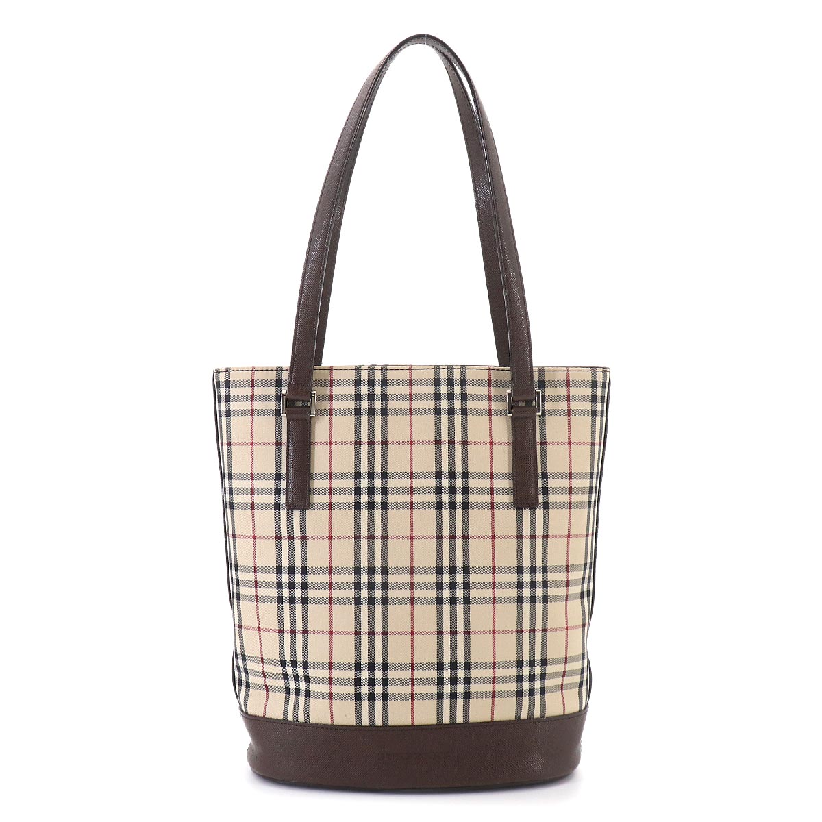 Plaid Tote Bag Canvas Leather Beige Brown Purse