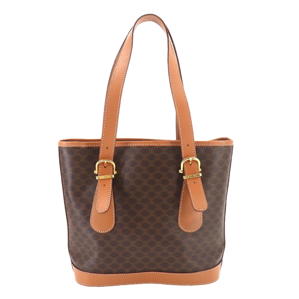 CELINE Macadam Hand Bag PVC Leather Brown Vintage Purse