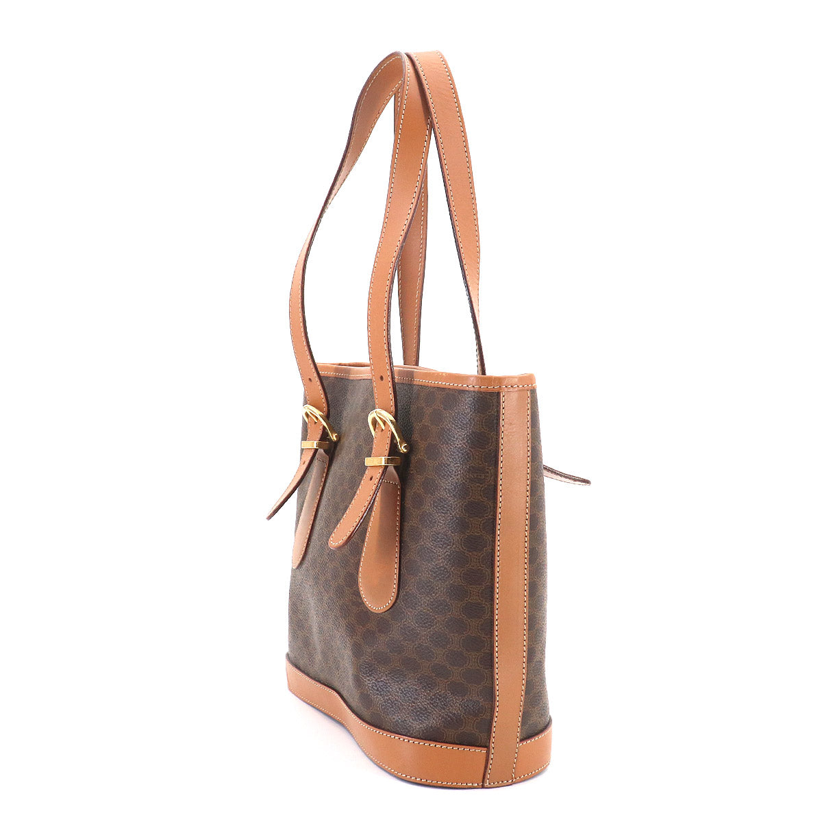 CELINE Macadam Hand Bag PVC Leather Brown Vintage Purse