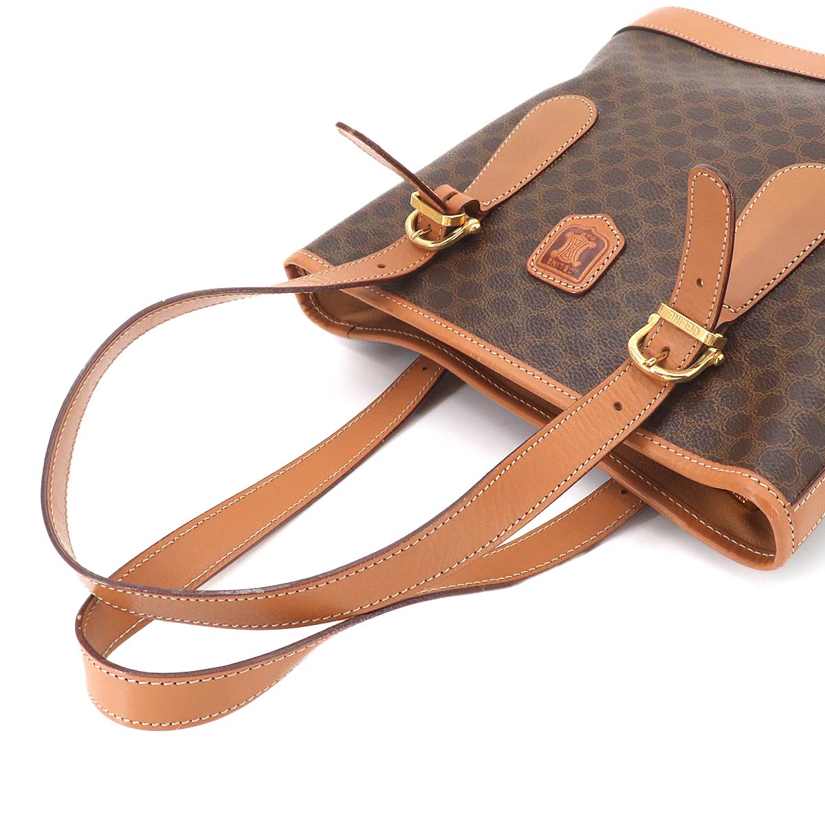 CELINE Macadam Hand Bag PVC Leather Brown Vintage Purse