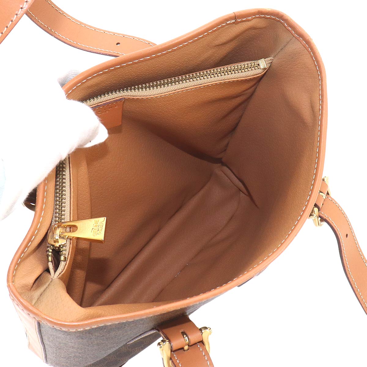 CELINE Macadam Hand Bag PVC Leather Brown Vintage Purse
