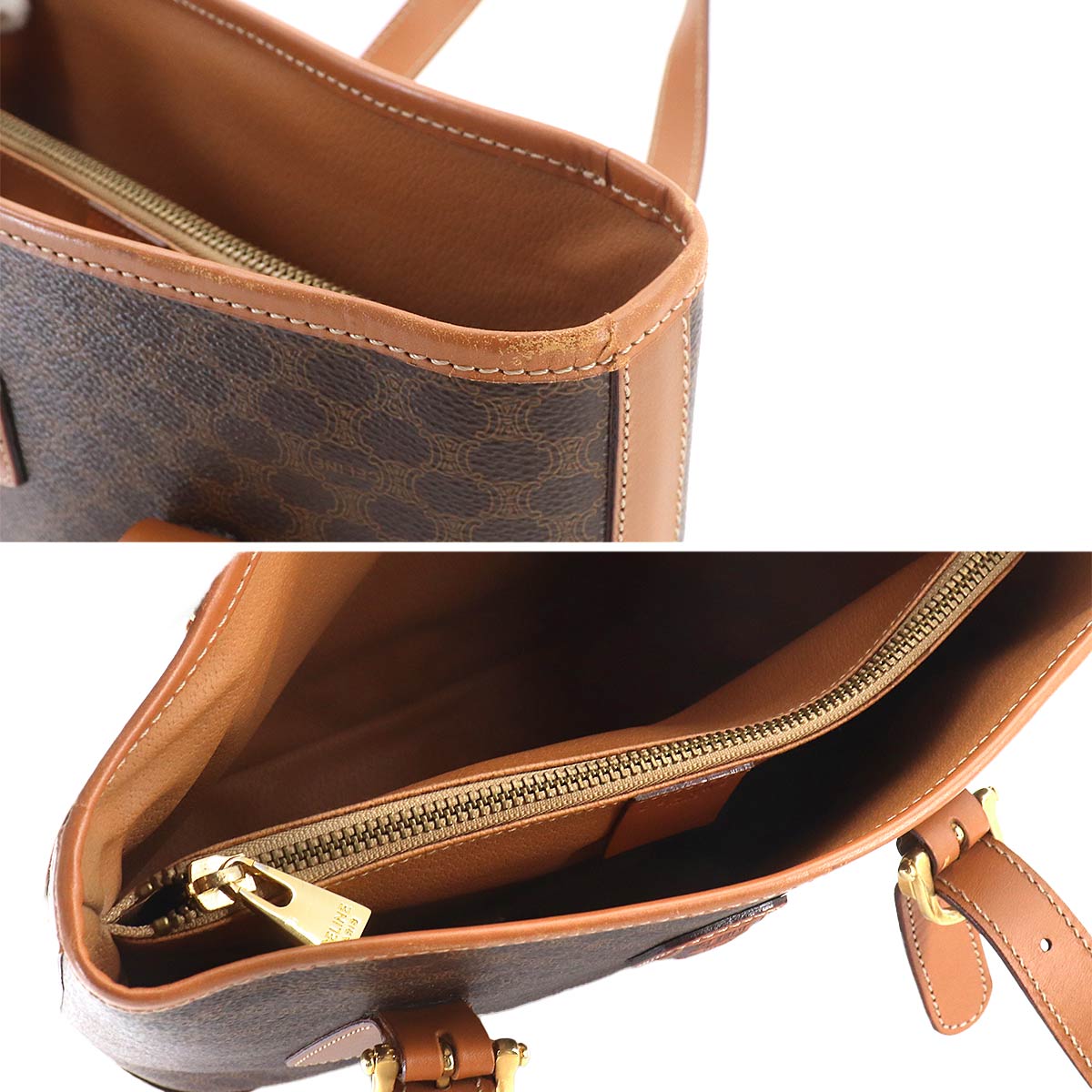 CELINE Macadam Hand Bag PVC Leather Brown Vintage Purse