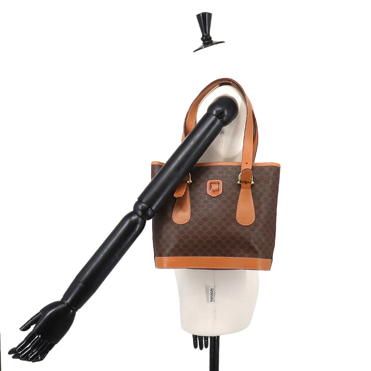 CELINE Macadam Hand Bag PVC Leather Brown Vintage Purse