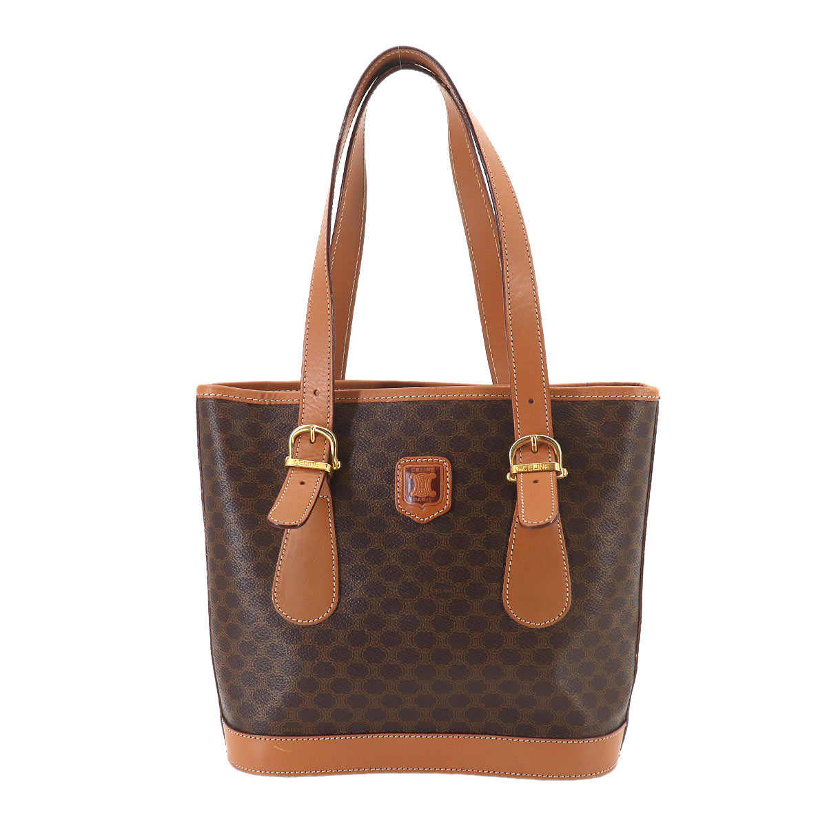 CELINE Macadam Hand Bag PVC Leather Brown Vintage Purse