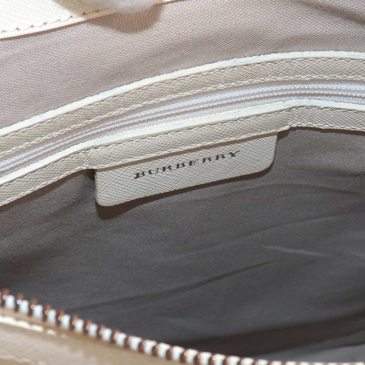 BURBERRY Plaid Shoulder Bag Canvas Leather Beige White Purse