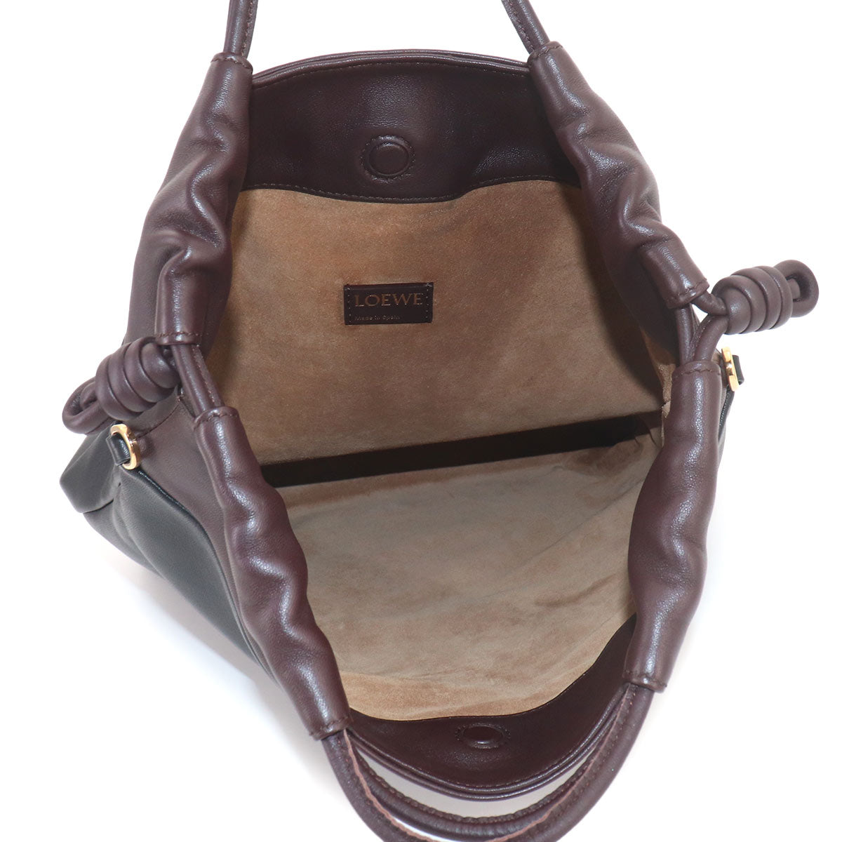 Flamenco Purse Tote Shoulder Bag Leather Black Dark Chestnut
