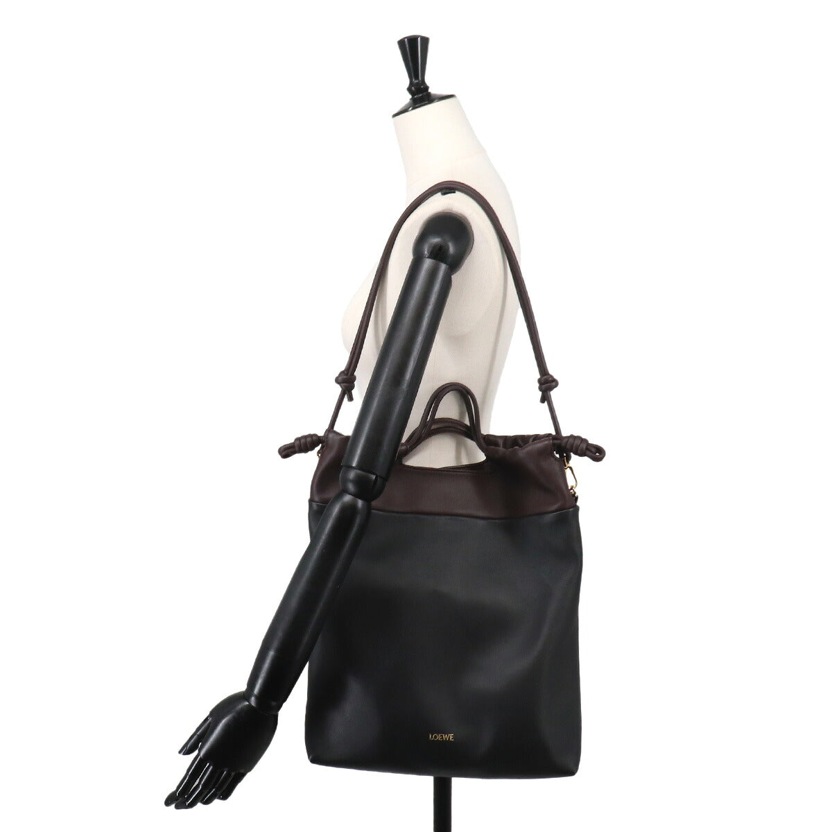 Flamenco Purse Tote Shoulder Bag Leather Black Dark Chestnut