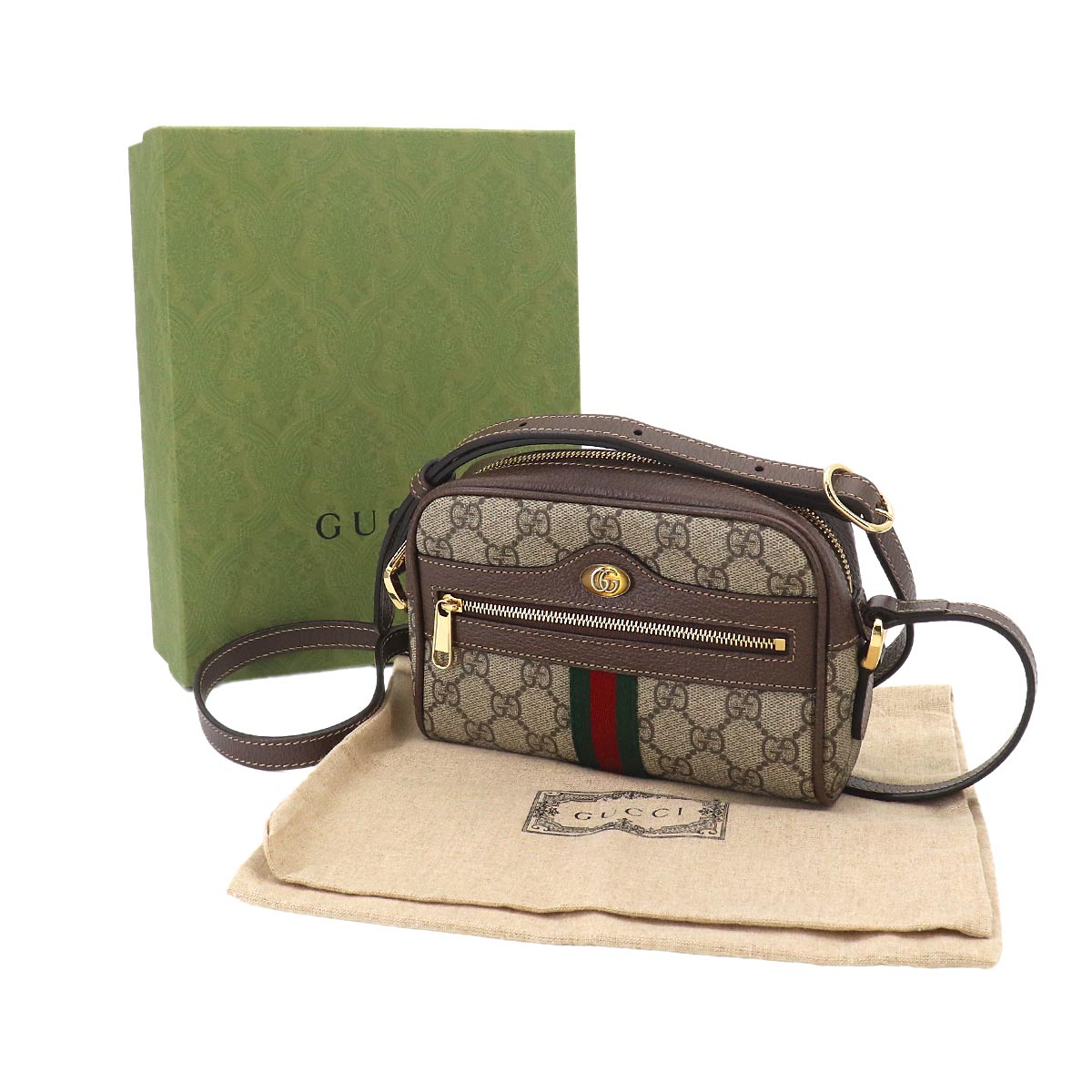 Ophidia Shoulder Bag GG Supreme Canvas Leather Beige 517350