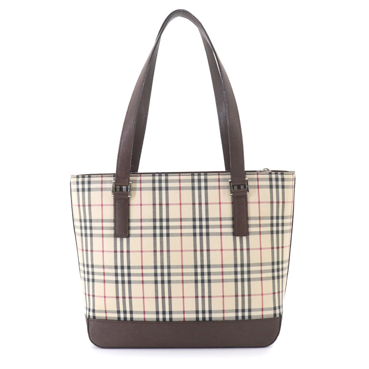 Plaid Hand Bag Canvas Leather Beige Brown Purse
