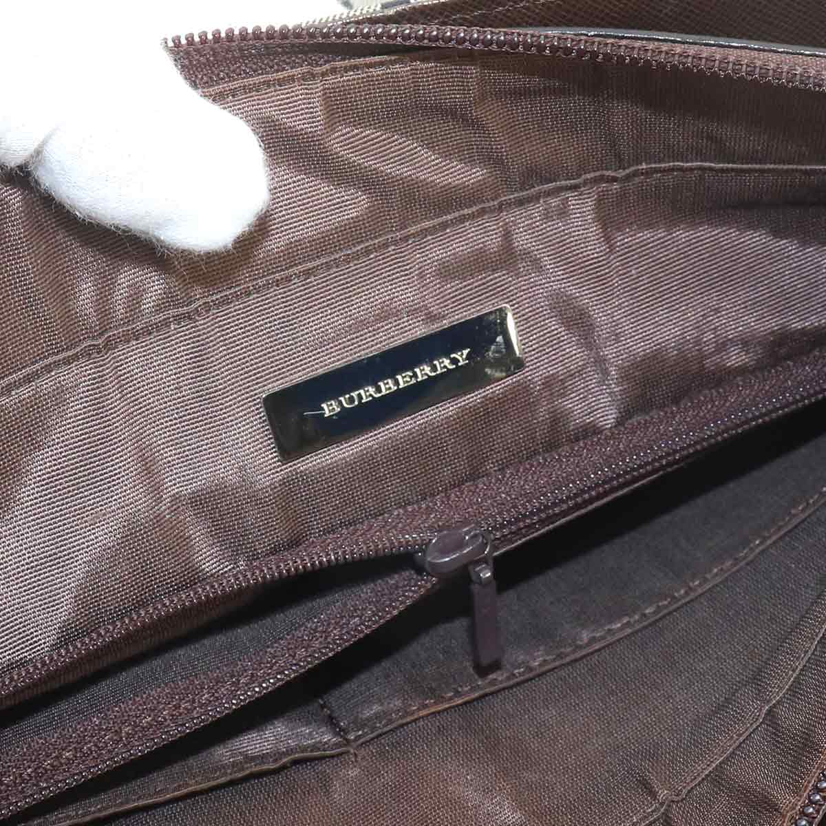 Plaid Hand Bag Canvas Leather Beige Brown Purse